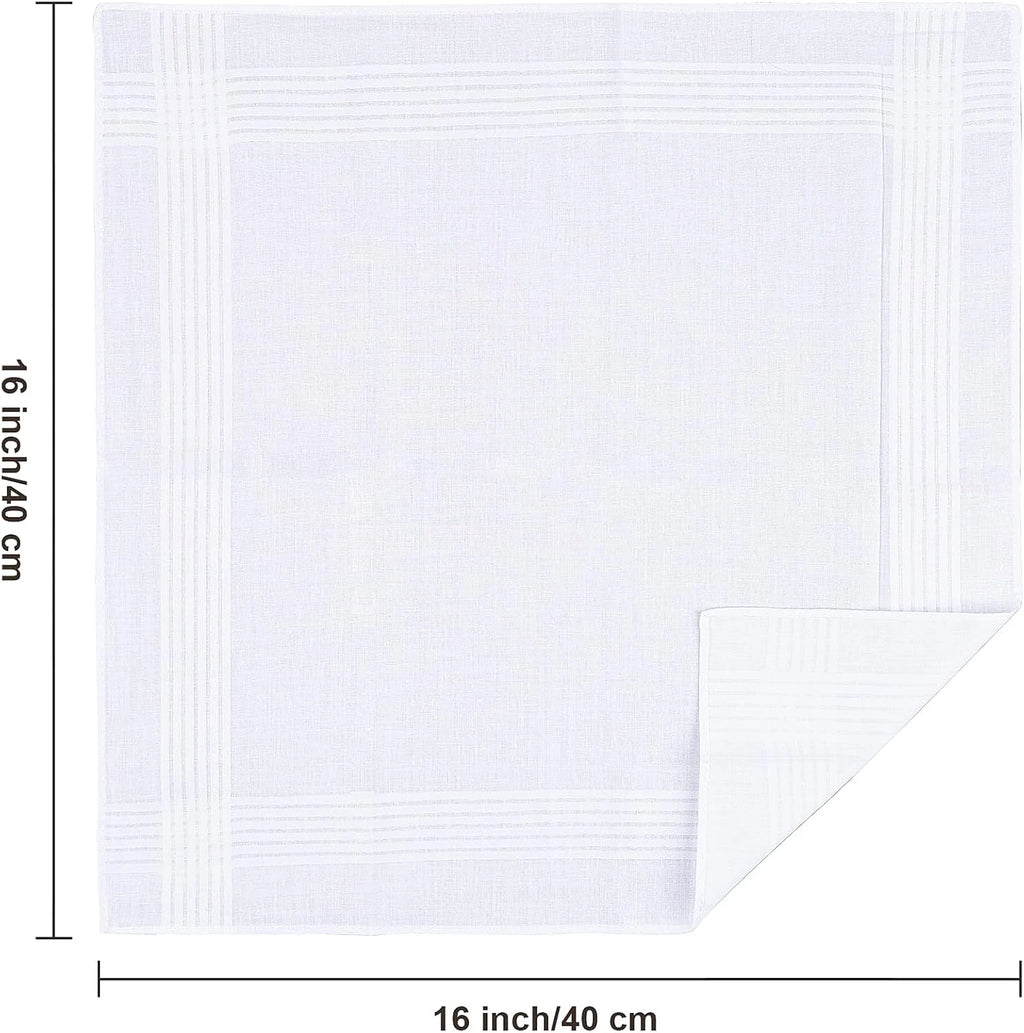 Premium 100% Cotton White Handkerchiefs & Pocket Squares (12-Pack)